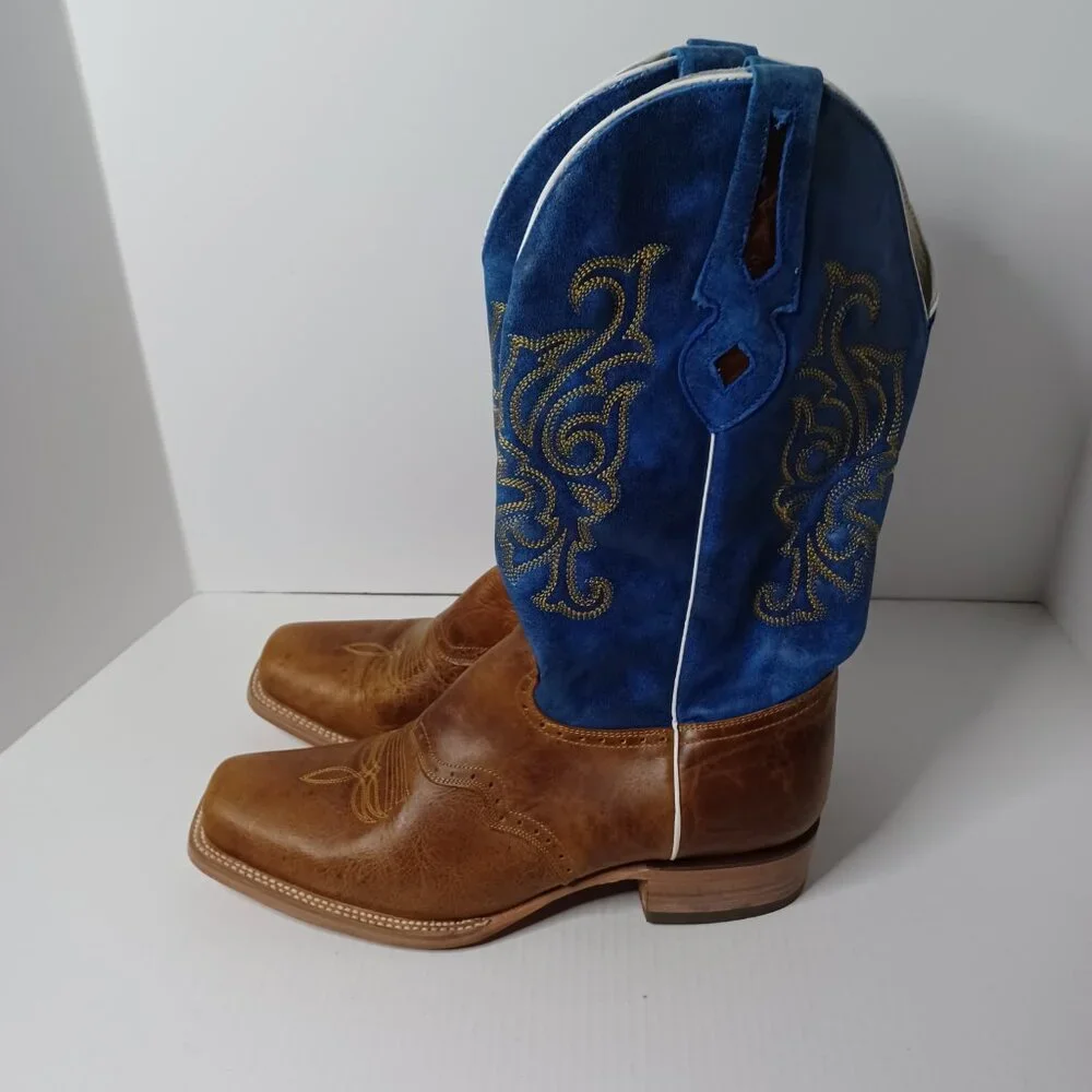 Vintage J.B. Dillon Reserve Cowboy Boots Mens 11.5EE Tan/Blue Rodeo Rancher 2004 - Picture 3 of 14